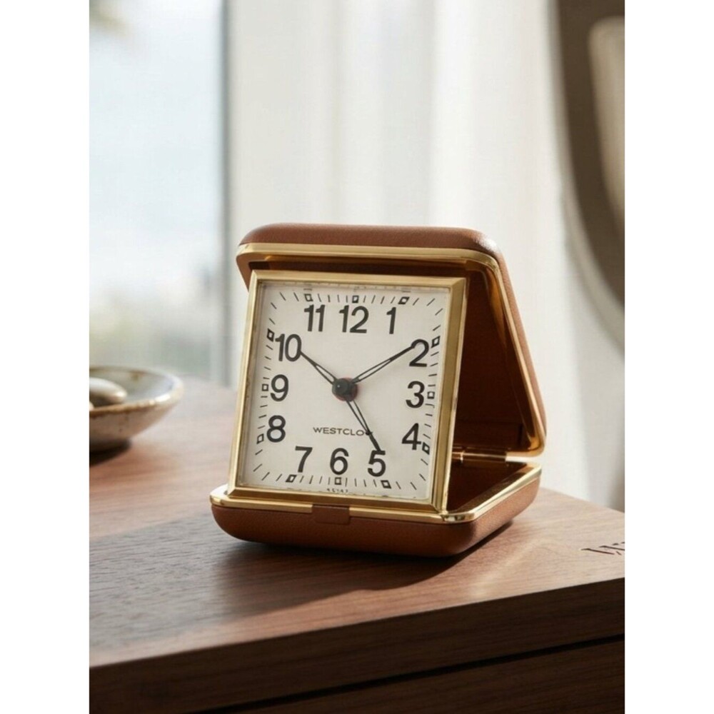 Westclock Travel Alarm Clock - Classic Gold & Brown